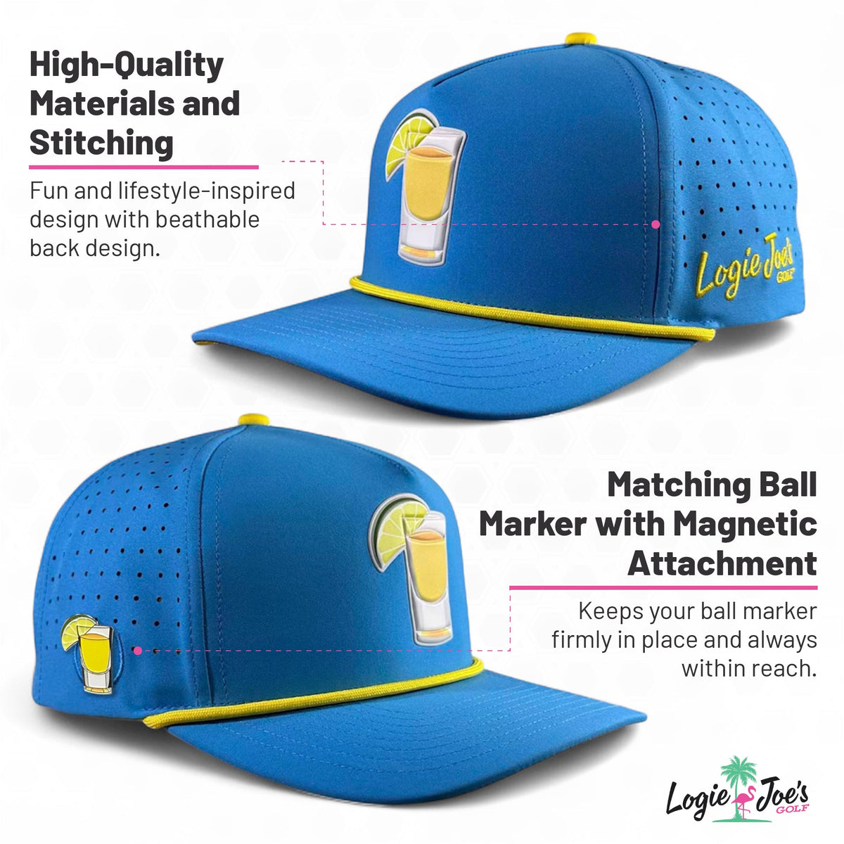 Evil Flamingo Golf Hat | Snapback Cap | Built-in Magnetic Ball Marker Holder + Marker Included | Adjustable Flamingo