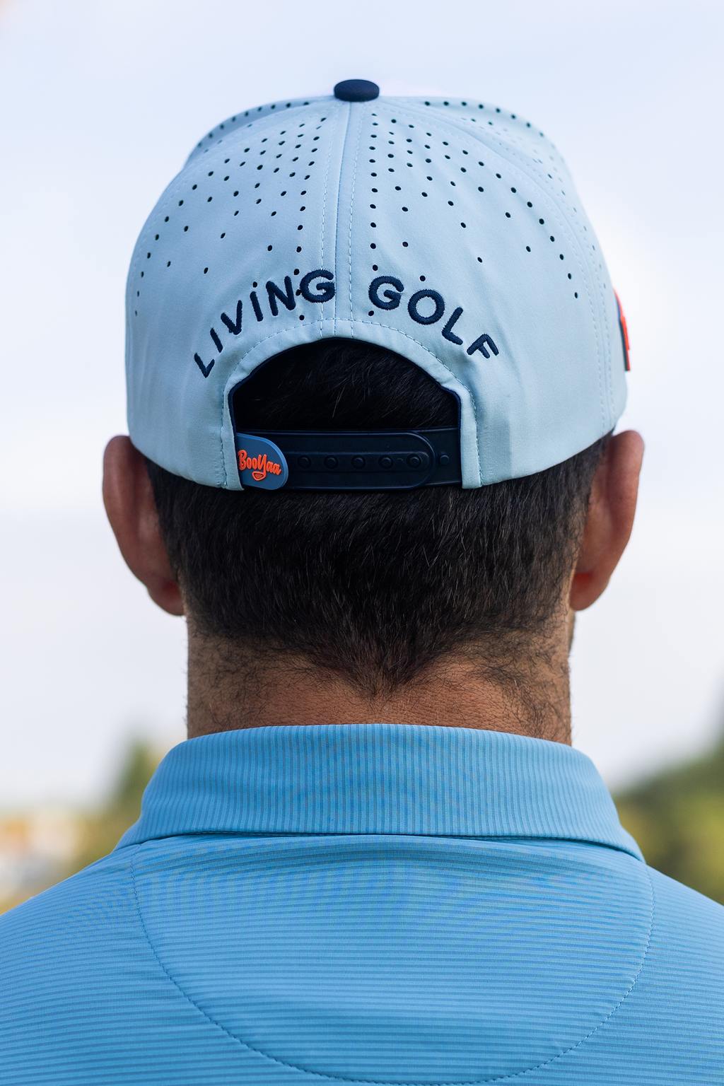 BooYaa Premium Golf Hat, Tee Off White and Navy Snapback Cap, Laser-Cut Vents, Unisex