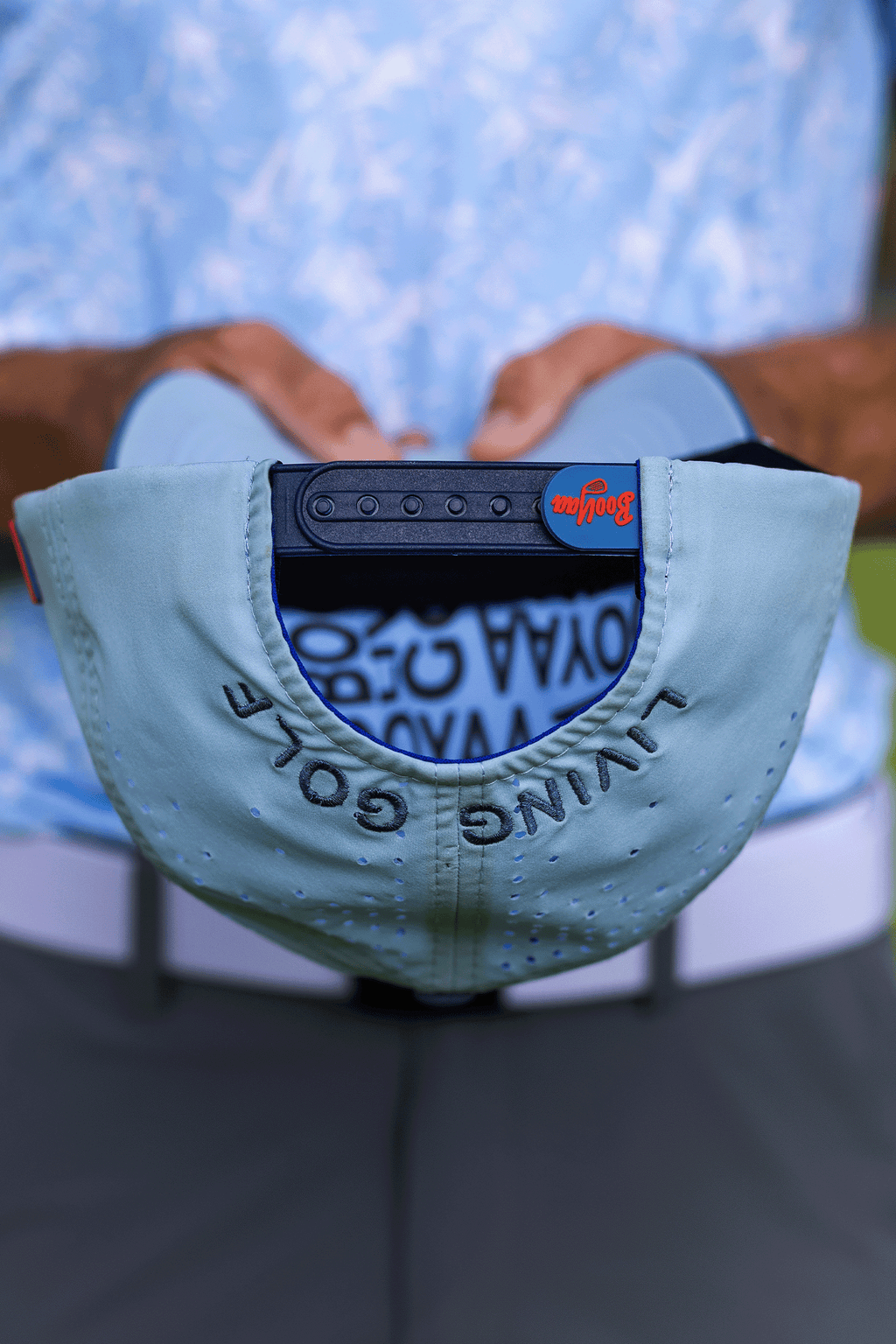 BooYaa Premium Golf Hat, Tee Off White and Navy Snapback Cap, Laser-Cut Vents, Unisex