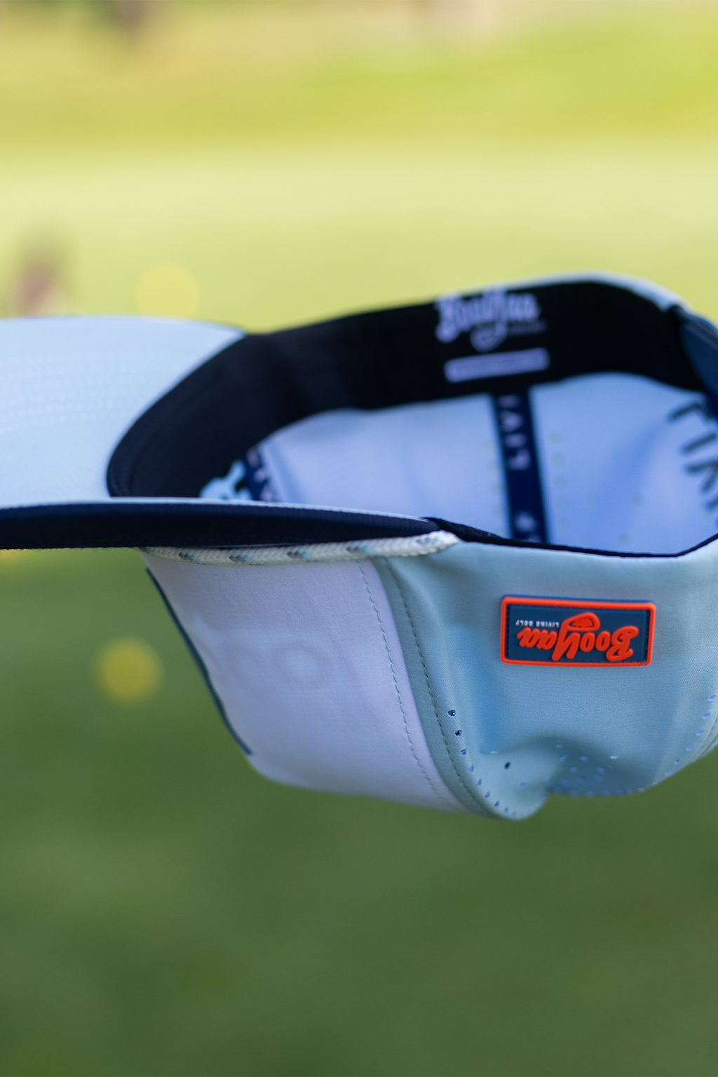 BooYaa Premium Golf Hat, Tee Off White and Navy Snapback Cap, Laser-Cut Vents, Unisex