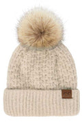 C.C Smocking Stitch Pattern Pom Beanie Hat