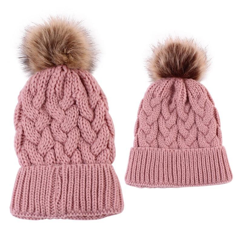 Luxury Modern Cute Kids Girls Hats Mother & Daughter Warm Knitted Hat And Caps Winter Newborn Baby Cap