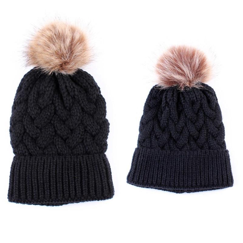Luxury Modern Cute Kids Girls Hats Mother & Daughter Warm Knitted Hat And Caps Winter Newborn Baby Cap
