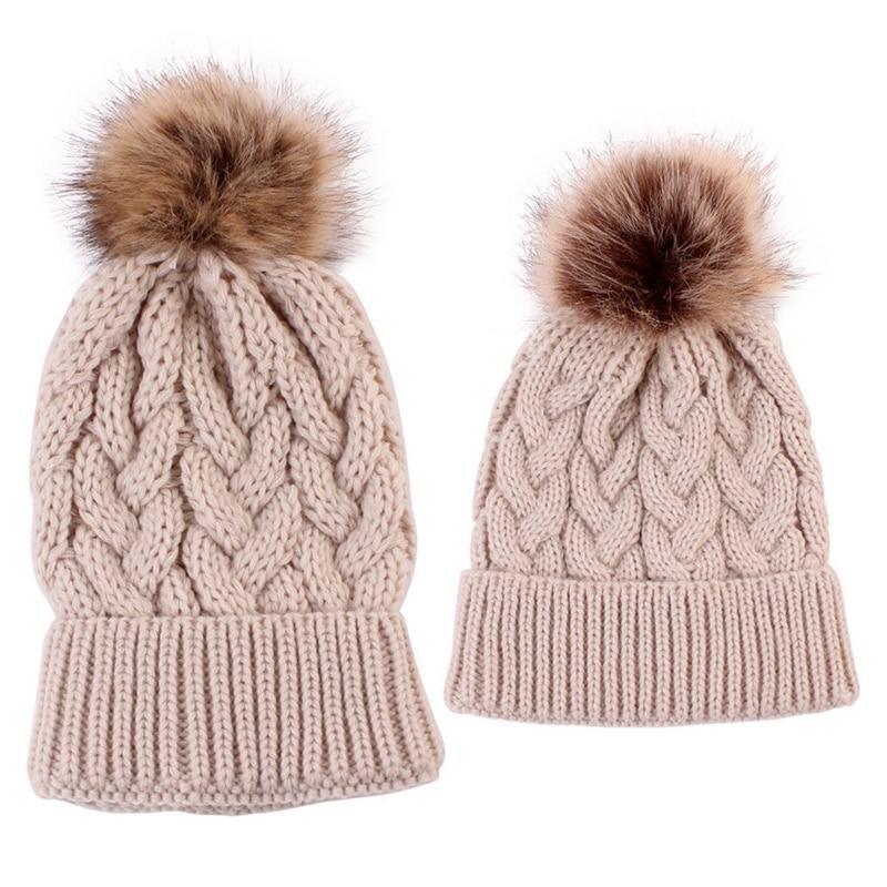 Luxury Modern Cute Kids Girls Hats Mother & Daughter Warm Knitted Hat And Caps Winter Newborn Baby Cap